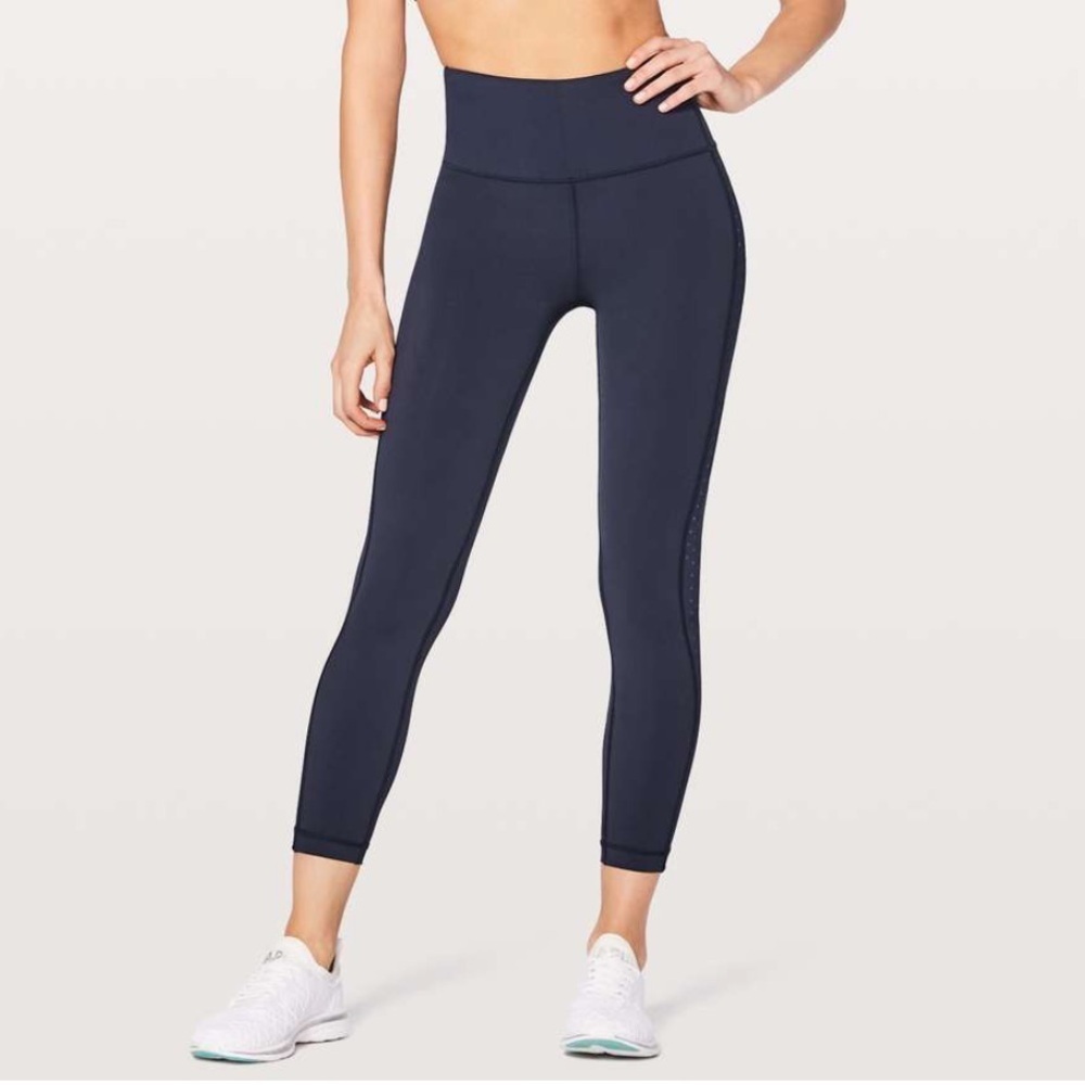 Lululemon Color Me Quick 7/8 Tights 25" Navy Blue Laser Cut High Rise Leggings - Picture 3 of 16